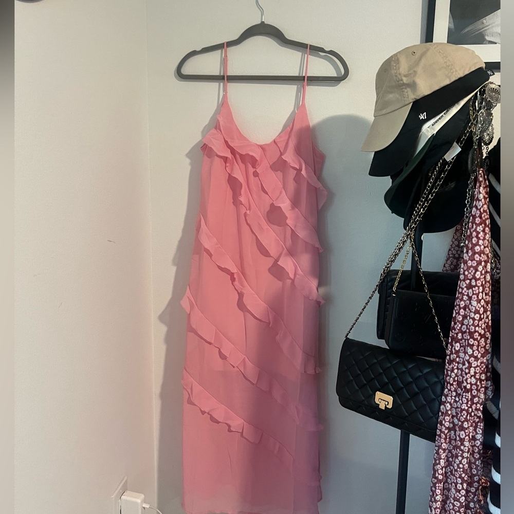 light pink ruffle maxi dress